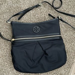Tory Burch Black Nylon Crossbody with gold colored hardware.
